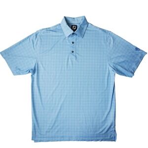 FootJoy FJ Golf Polo Shirt Mens Large Blue Check Performance Stretch